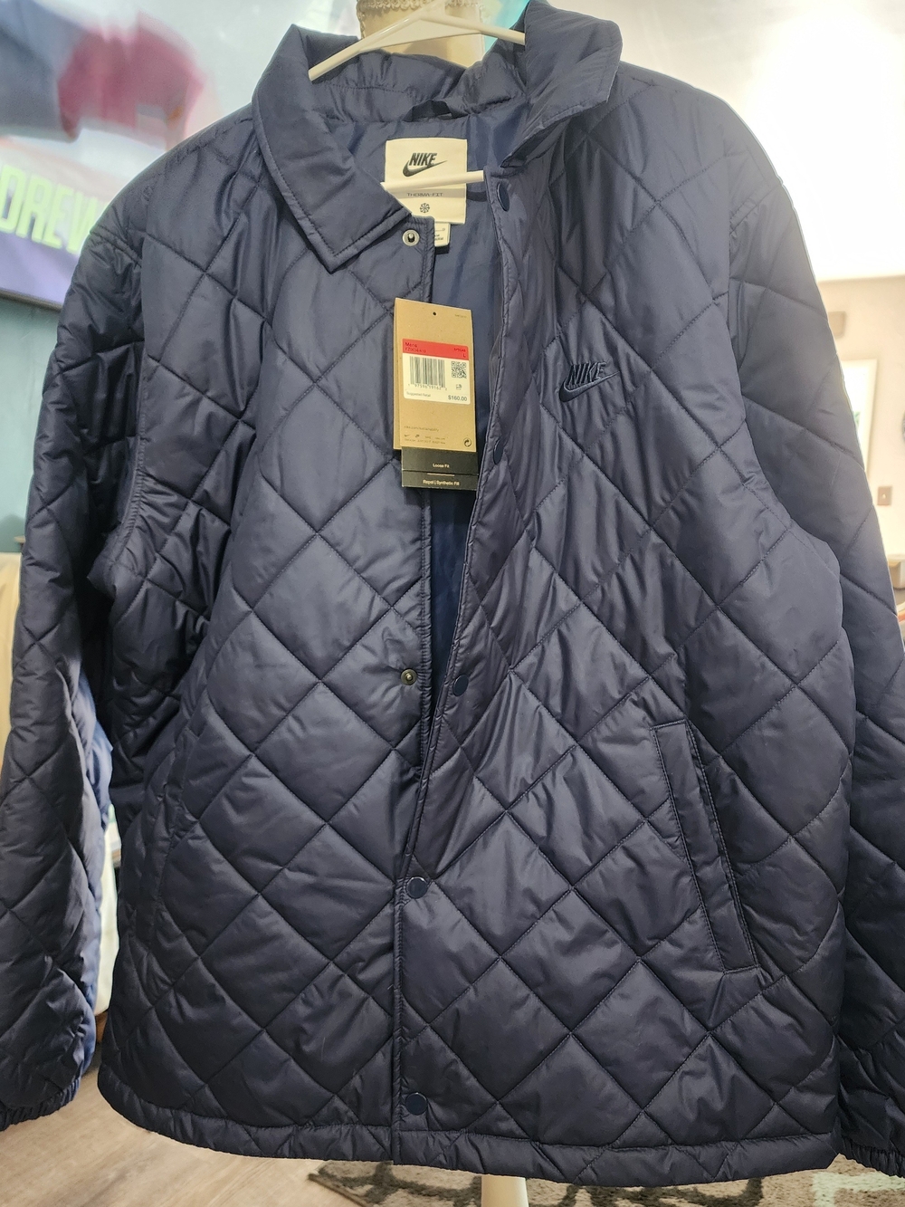 Nike Quilted Puffer Jacket in Navy Blue Sz Lrg NWT